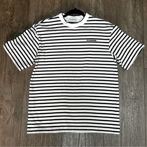 JIl SANDER  Navy & White Stripped Women Oversized Medium 3D Raised Logo Tshirt